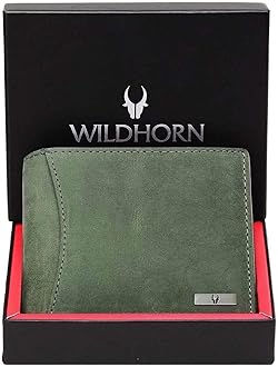 WildHorn India RFID Protected Leather Men's Wallet, GREEN HUNTER, 4.5 x 3.7 x 0.7 inches, Classic