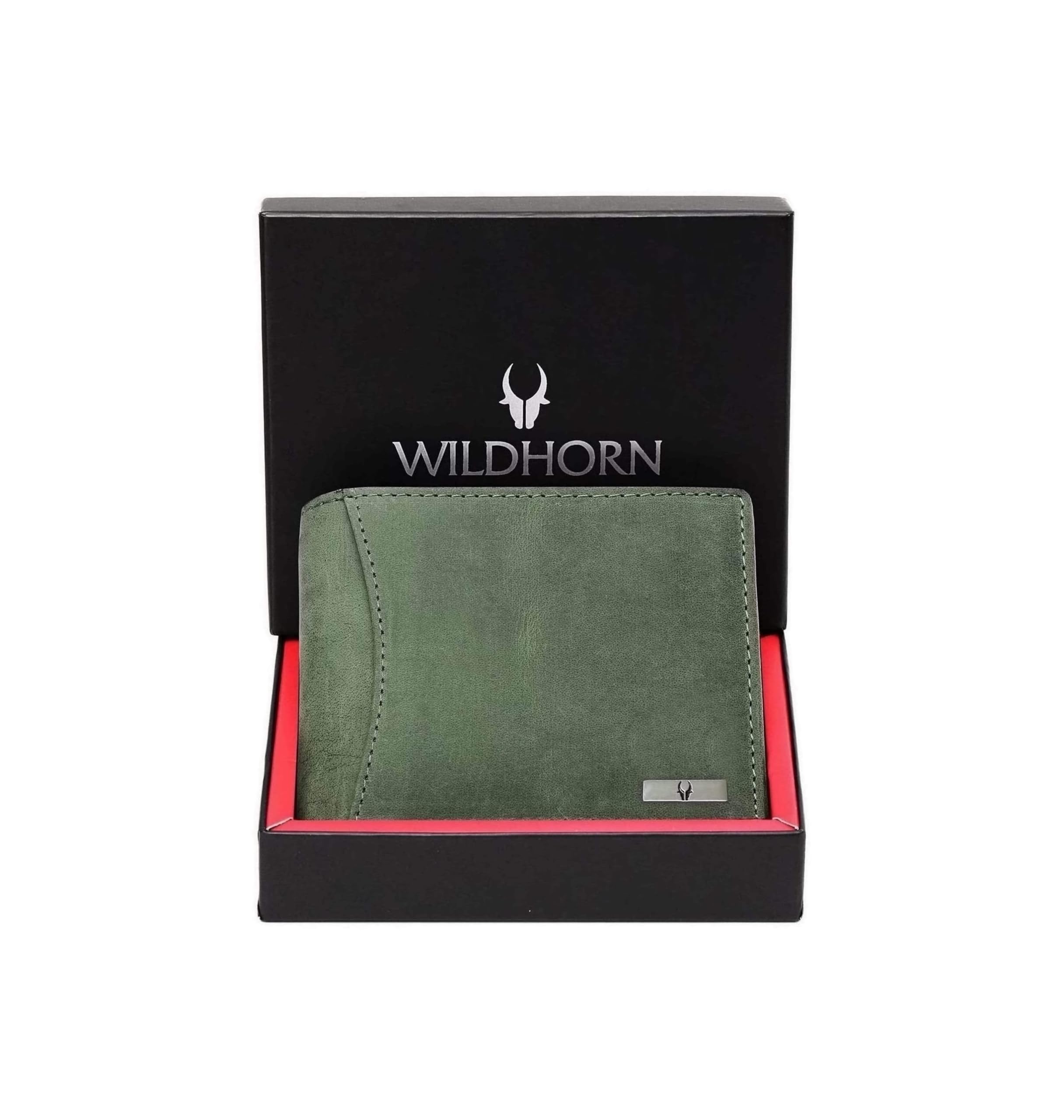 WildHorn India RFID Protected Leather Men's Wallet, GREEN HUNTER, 4.5 x 3.7 x 0.7 inches, Classic