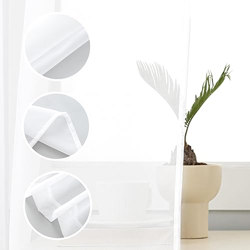Miniatura 6 de 2 paneles de cortinas semitransparentes de gasa blanca de 54 pulgadas de largo, con bolsillo para cortinero, tratamiento de ventana para sala de