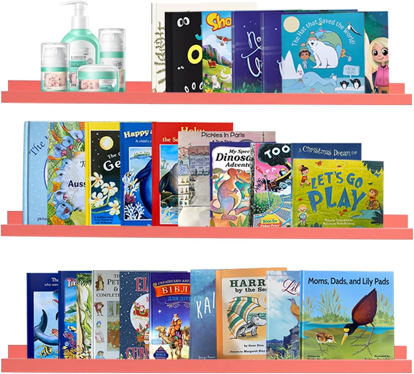 MBYD Wood Floating Picture Ledge Shelf 36 Inch Red Wall