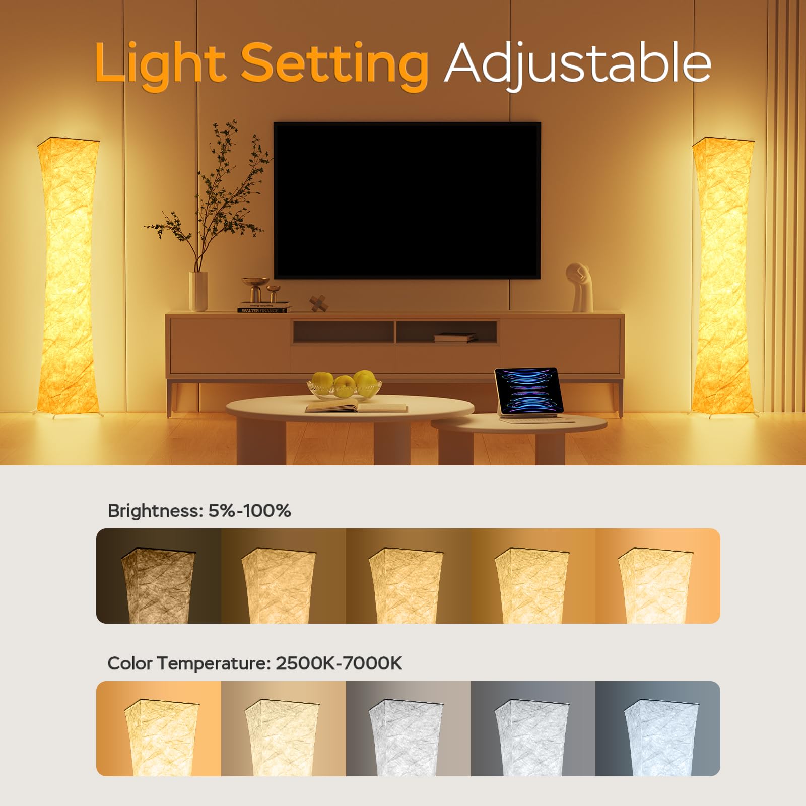 ANTENLICHT Lampa stojąca RGB do salonu, ściemniana, 155 cm, lampa stojąca LED z synchronizacją muzyki, zmiana koloru, lampa narożna, lampa RGB do salonu, sypialni, pokoju zabaw, pilot zdalnego