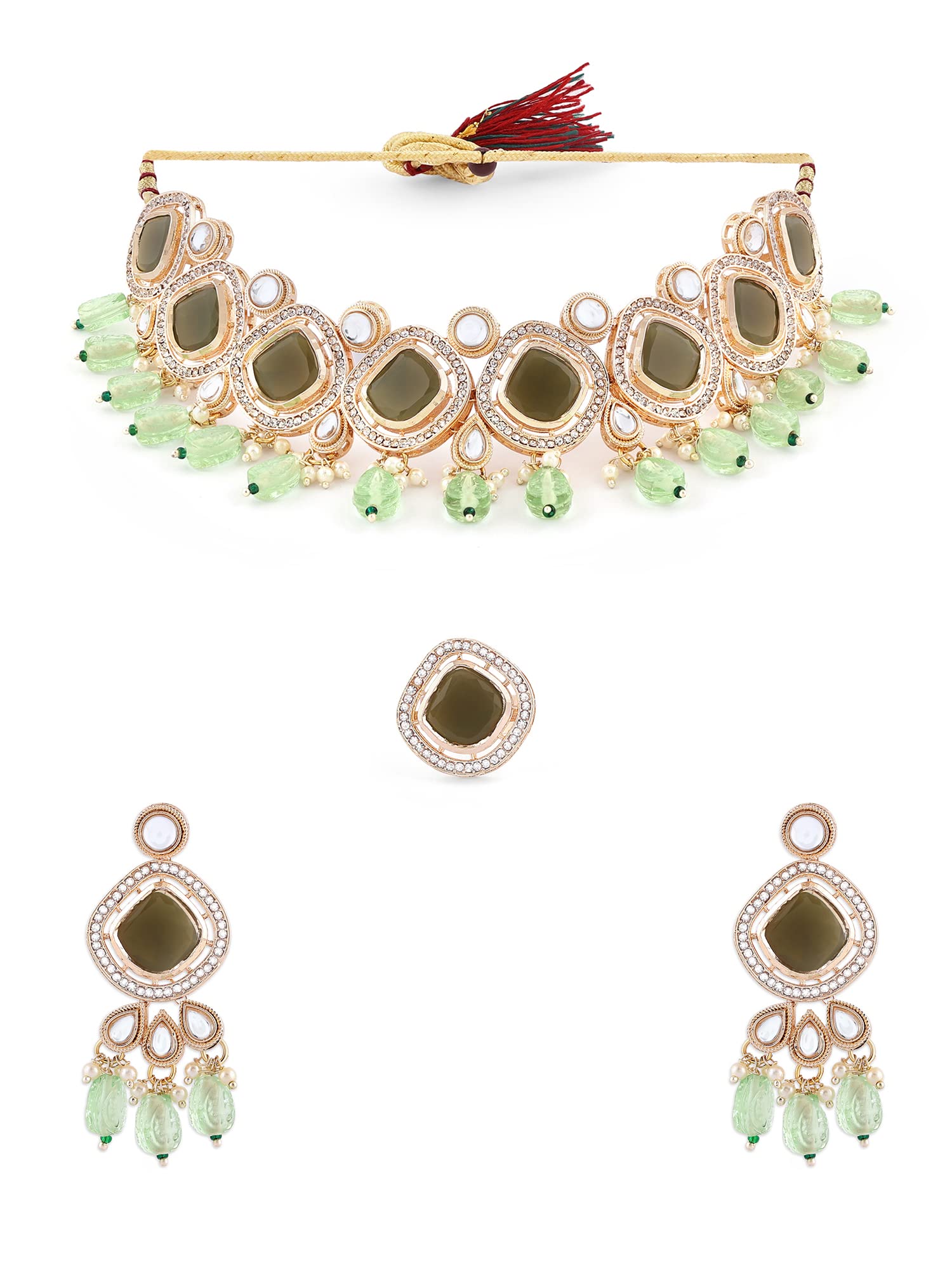 See full amazon price history chart for ZAVERI PEARLS Green Stones Beads Austrian Diamonds Kundan Necklace Earring & Ring Set For Women-ZPFK16072 ZAVERI PEARLS Green Stones Beads Austrian Diamonds Kundan Necklace Earring & Ring Set For Women-ZPFK16072 (B0C4H3T4FV) Amazon Price History, Amazon Price Tracker