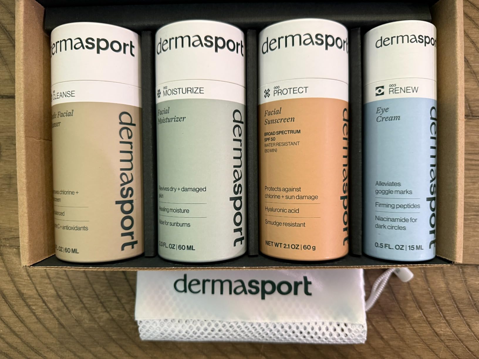 DERMASPORT SKINCARE Dermasport Anti-Aging Skincare Sets, Complete Skin Care Set for Athletes, SPF 50 Sport Face Sunscreen, Dechlorinating Cleanser, Moisturizer and Eye Cream, 4 Items, Fragrance-Free, Vegan 4-piece
