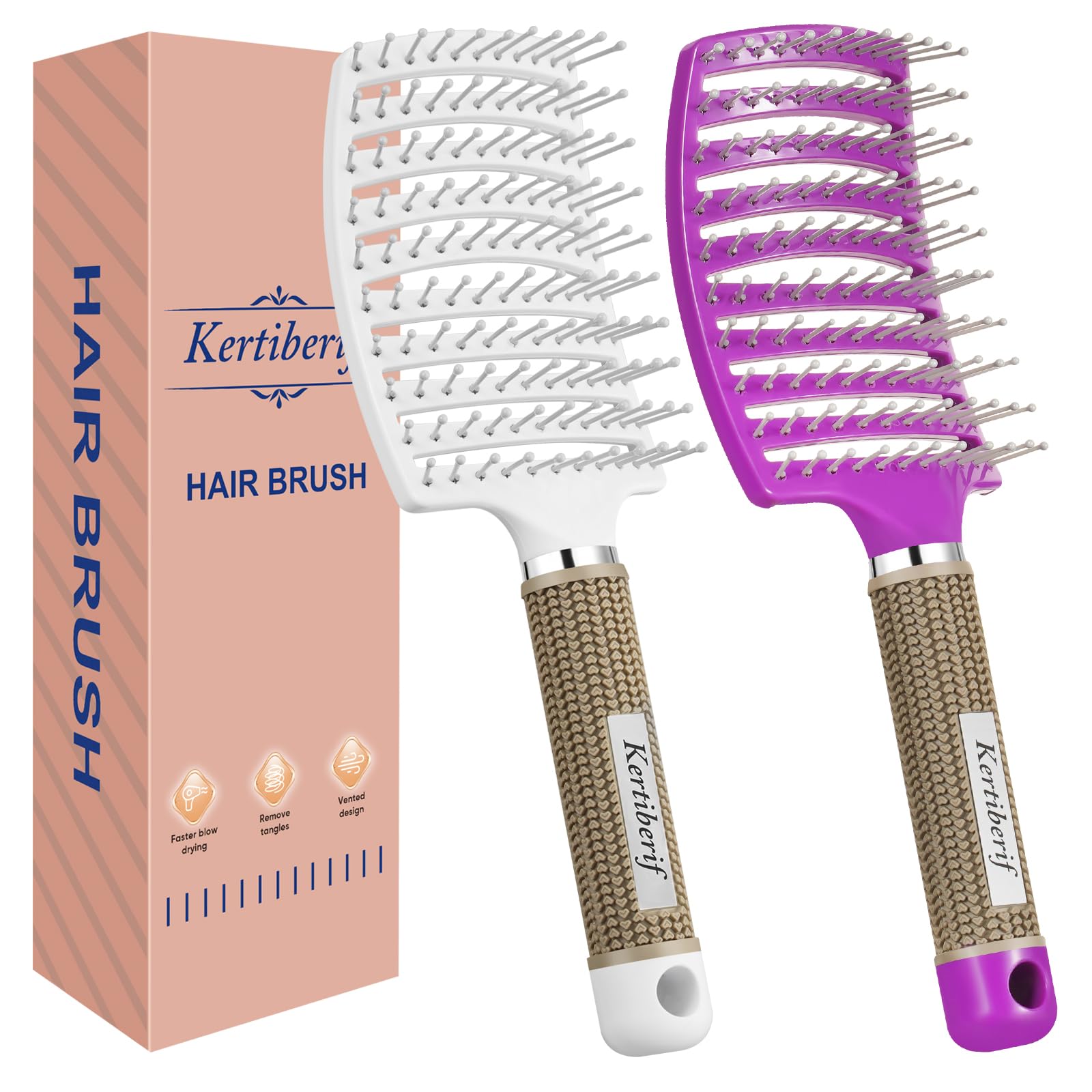 Paquete de 2 cepillos desenredantes curvados y ventilados para cabello húmedo y seco, cepillo de pelo de paleta para un secado más rápido, cepillo desenredante para mujeres y hombres,