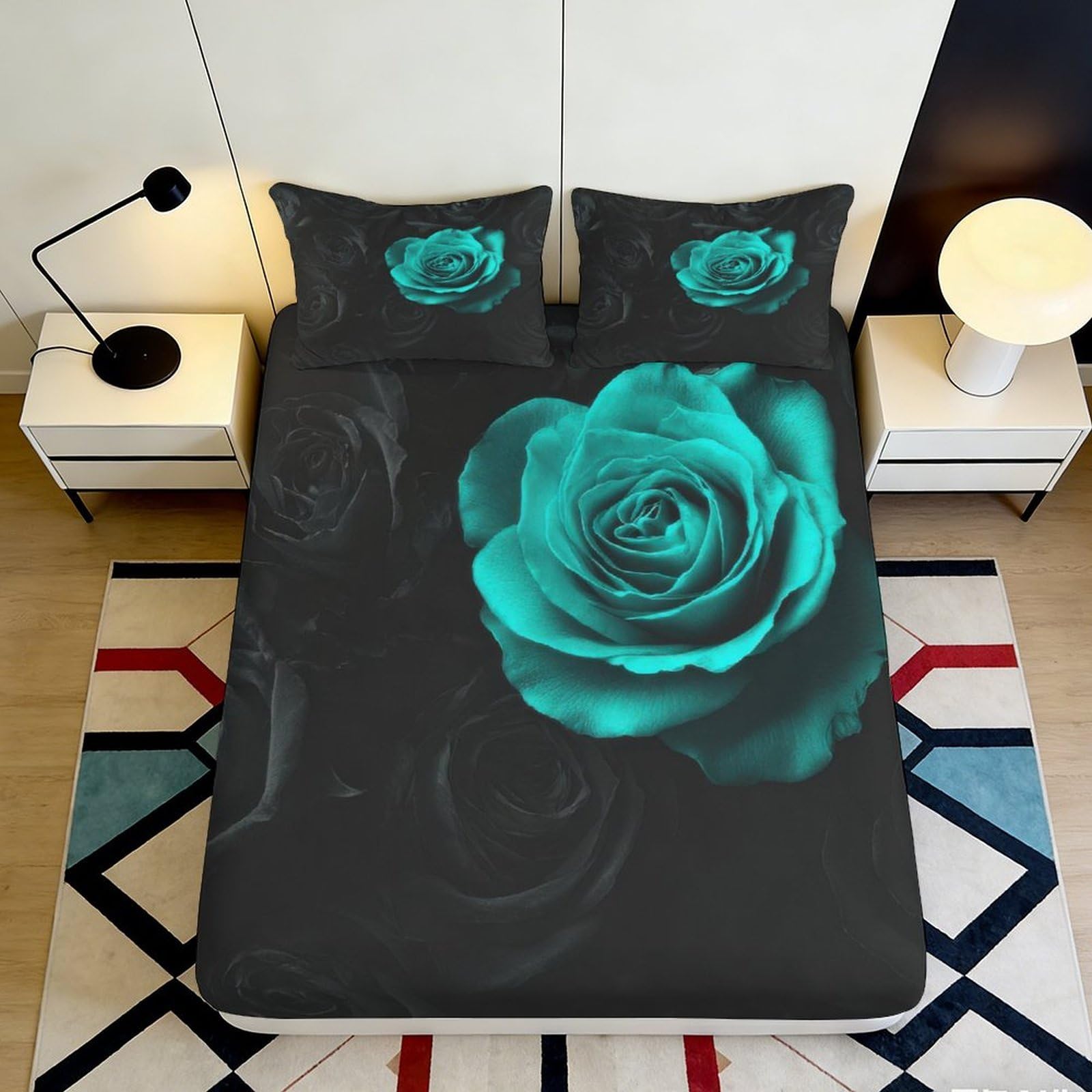 3D Printed White Horse Fitted Sheet Microfiber Deep Pocket Non-Slip Bedroom Bedding White Horse Mattress Fitted Cover 180x200x25cm