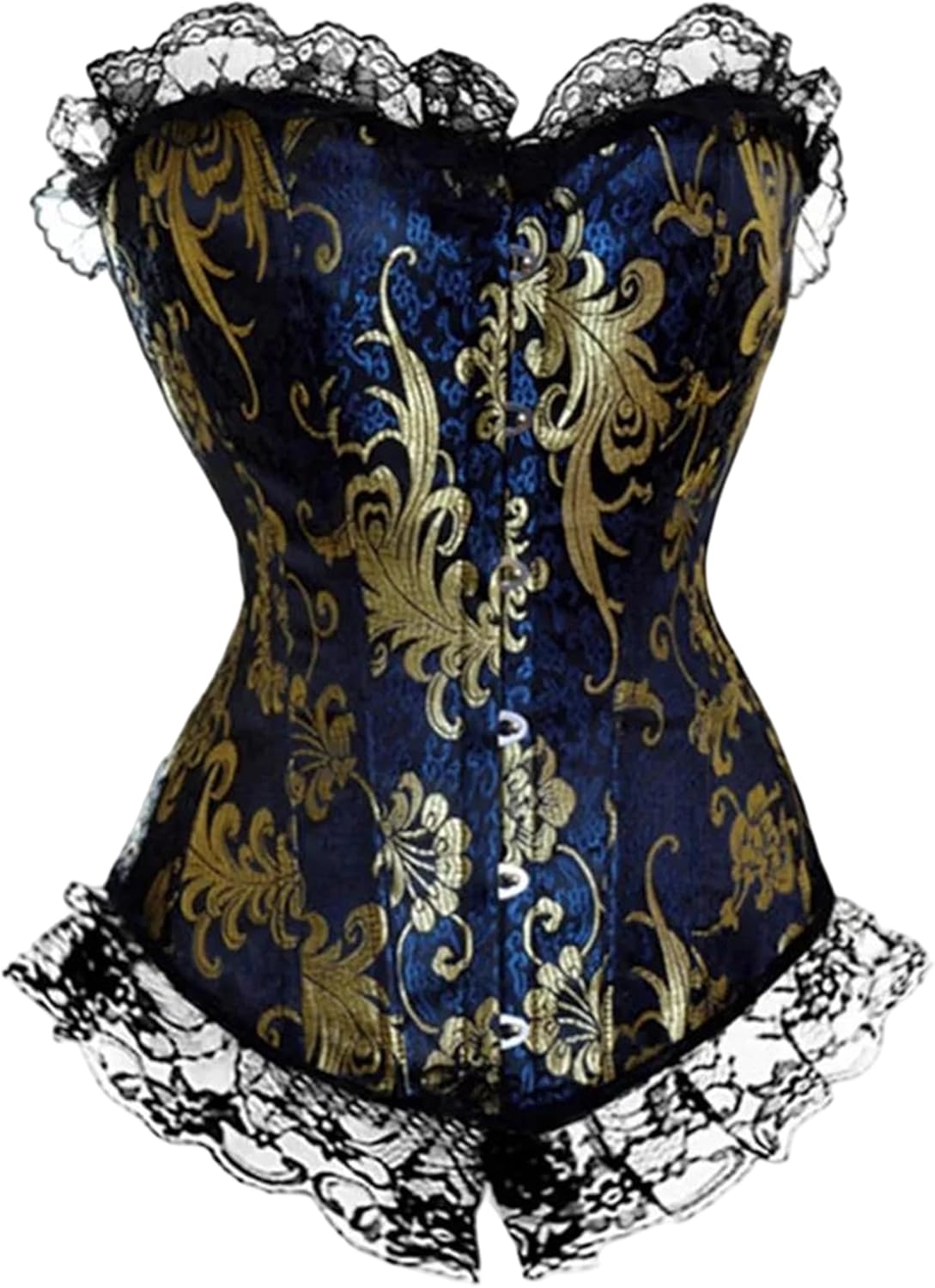 Alloaone Women's Burlesque Corset Top With Embroidered Lace Up Trim Gothic Bustier Costume