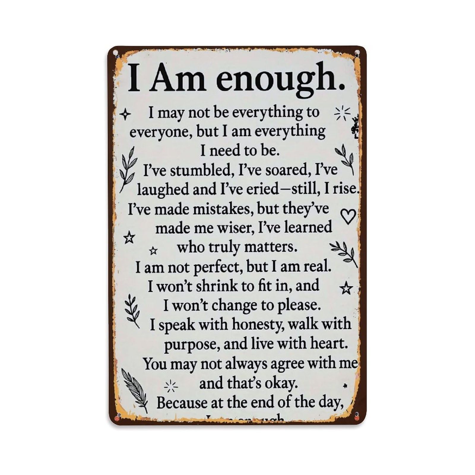 Jdfenggu Vintage I Am Enough Inspirational Quote Retro Metal Tin Sign, Metal Poster For Bar, Home, Man Cave, Kitchen, Laundry Room Art Decor 8X12 Inch