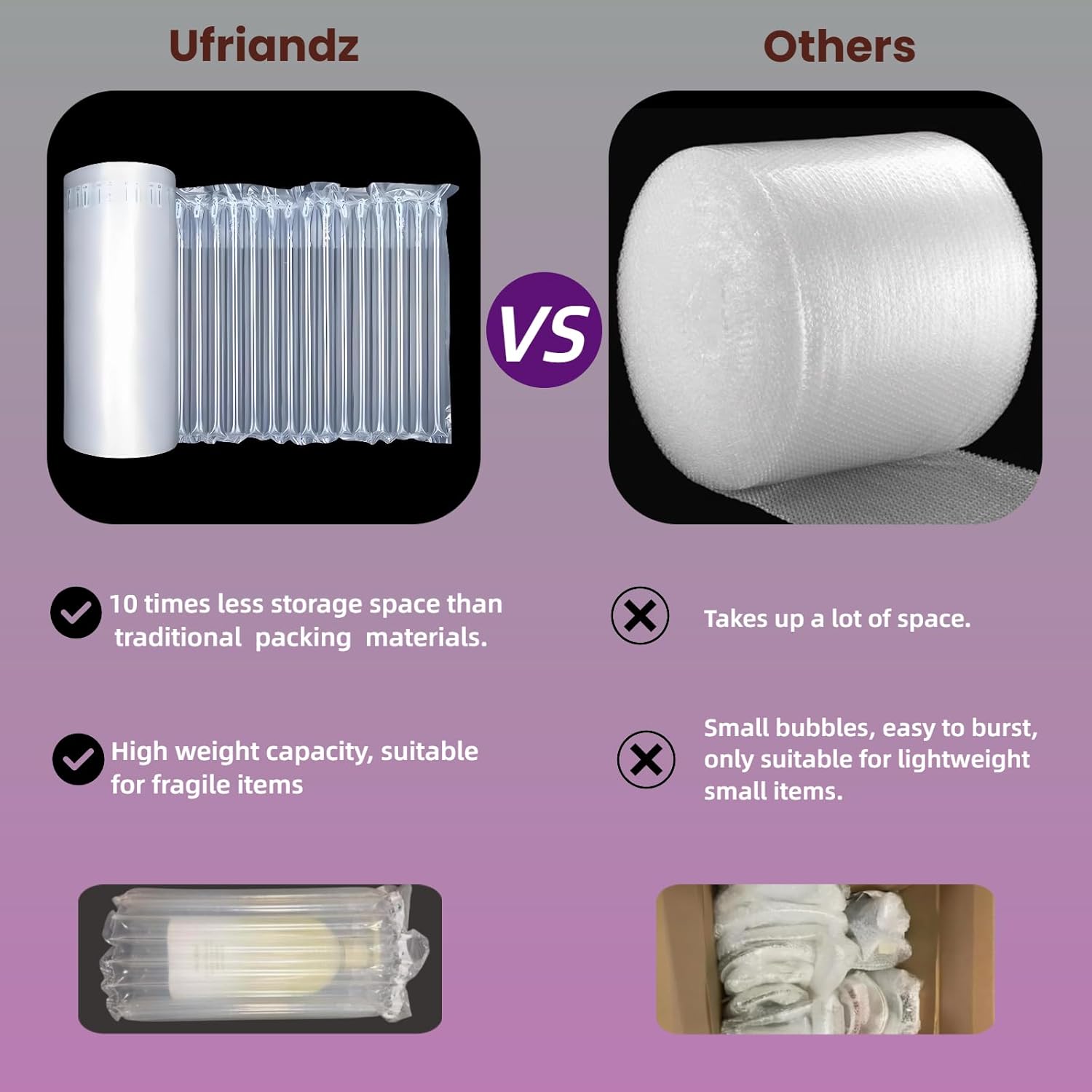 (ウフリアンズ) バブルクッションラップ 壊れやすいものを梱包用 空気注入式 空気注入式 空気枕 高耐久 再利用可能 環境に優しい梱