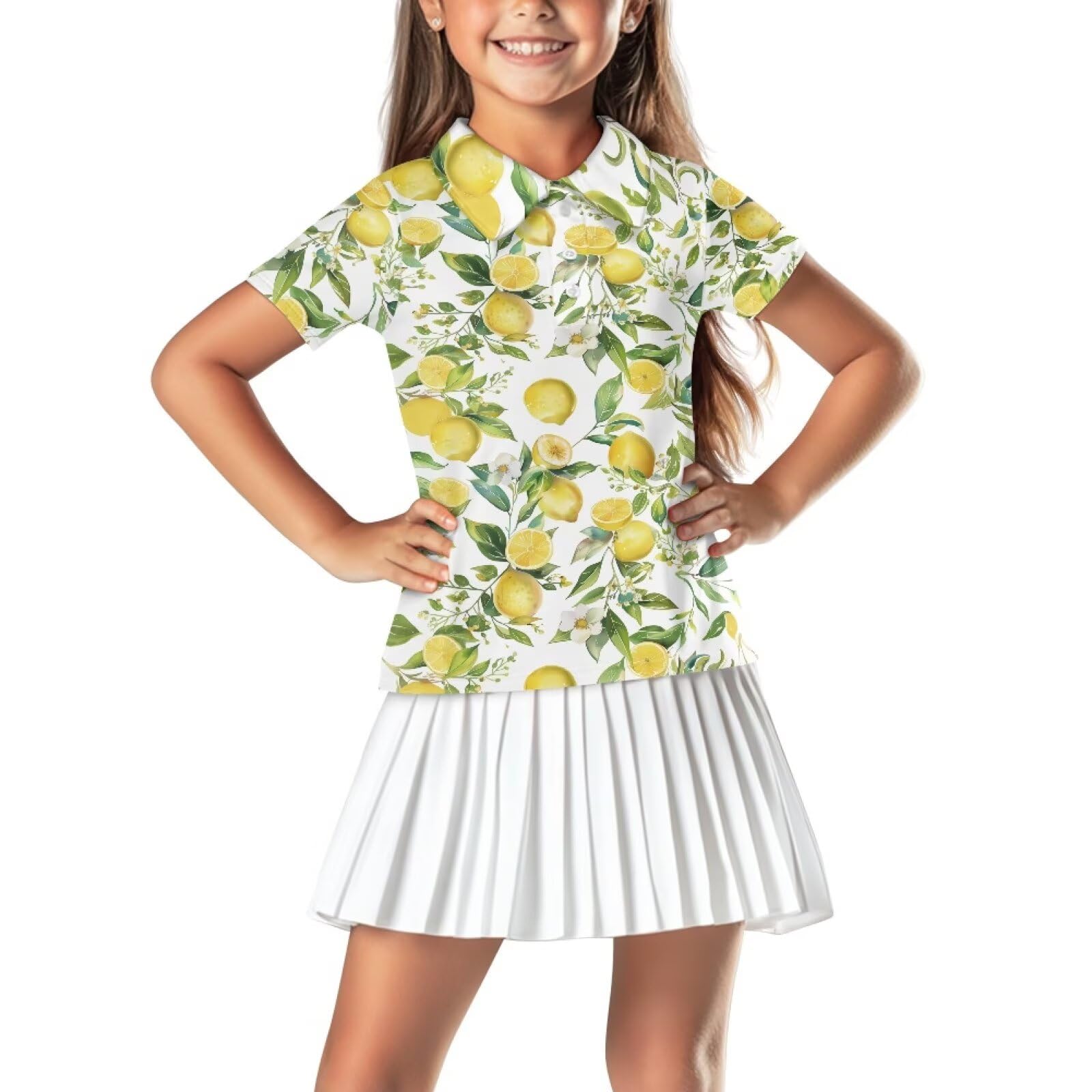 Girls Short Sleeve Golf Shirt 3 Button Up Lapel Collar Tennis Shirts Quick Dry Uniform Athletic Tank Tops for 5-14Y