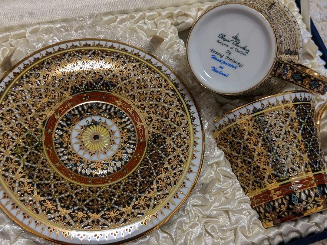 タイ王室御用達 高級カップ ソーサー ベンジャロン焼 2客セット