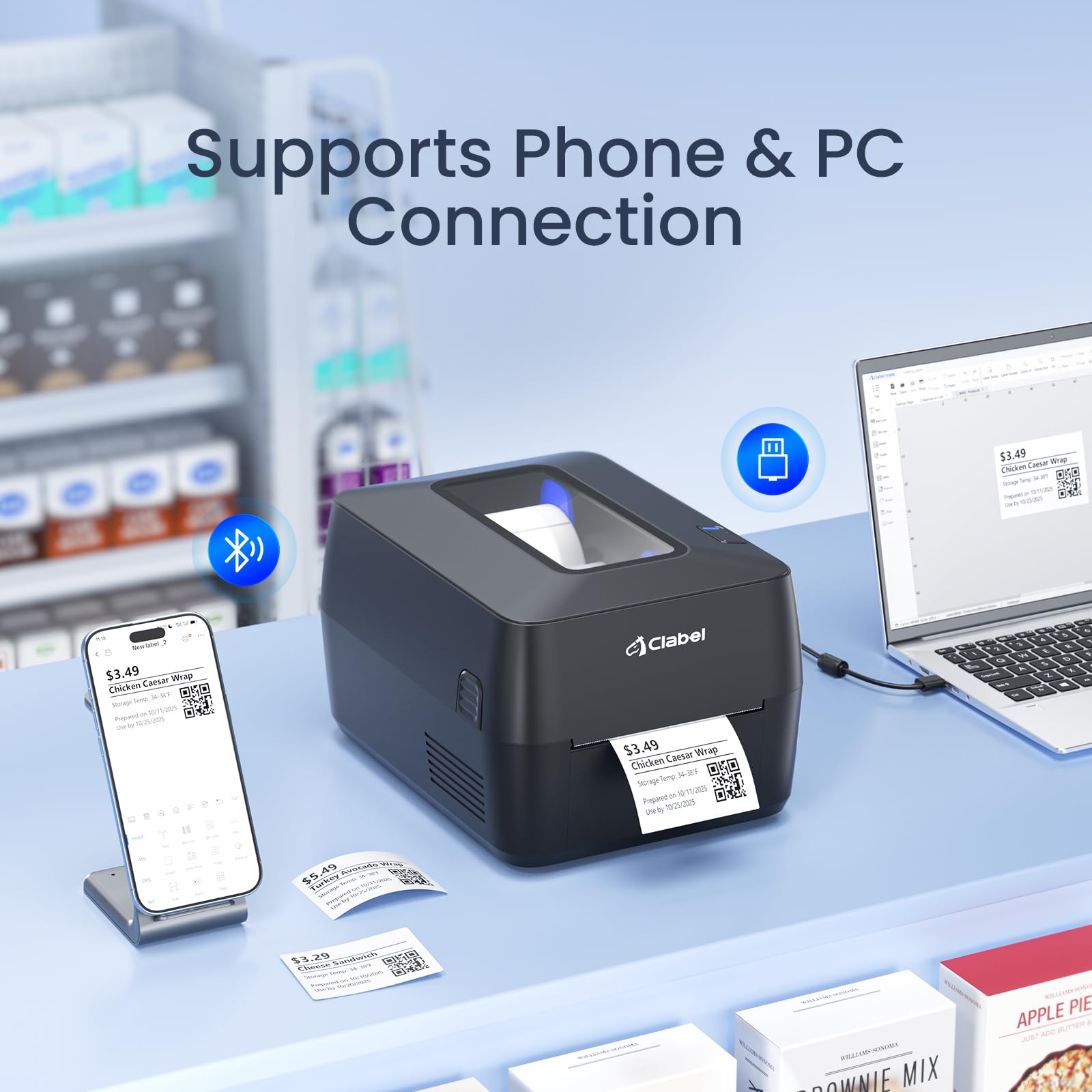 CLABEL X1 Stampante Trasferimento Termico da Scrivania, Etichettatrice Adesive Bluetooth, Resistente alla Luce, Compatibile con PC & Smartphone per Logistica Produzione Vendita al Dettaglio Magazzino