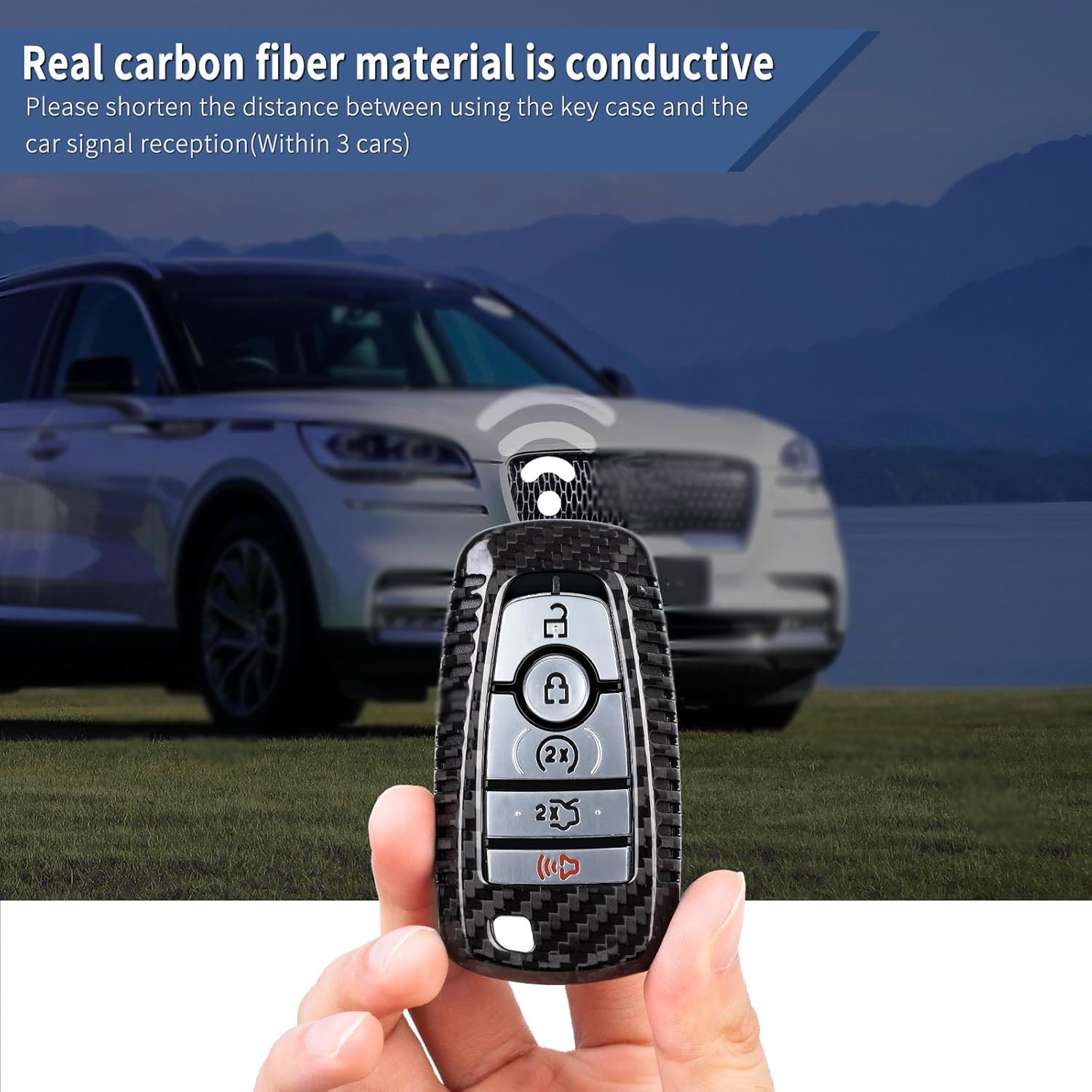 T-carbon Real Carbon Fiber Key Fob Case For Lincoln Navigator, Ford Bronco, F-150 (2020-2025) - Black