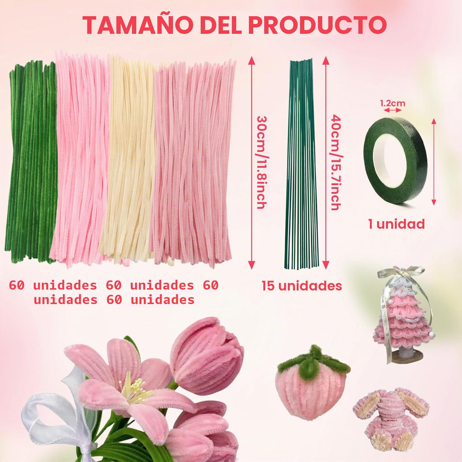 NICKLIN Limpia Pipas para Manualidades,240 Unidades Limpiapipas Chenilla Limpia Pipas Multicolor Tulipanes para Limpiapipas Bricolaje y Decoración(Rosa)