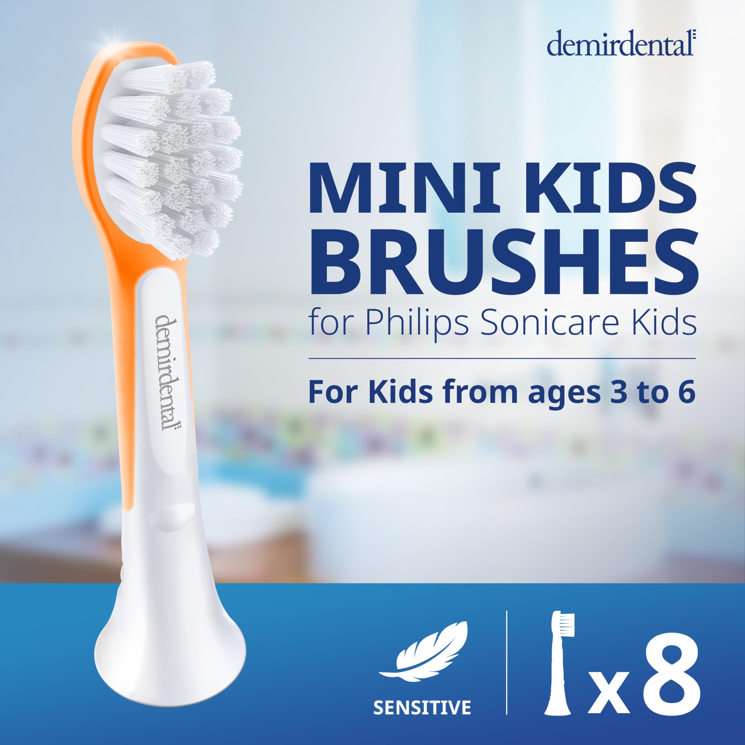 demirdental Mini testine di ricambio per spazzolino da denti per bambini, compatibili con Philips Sonicare Compact Kids - Testine di ricambio Sensitive - Testine per spazzolino da 3 a 6 anni -
