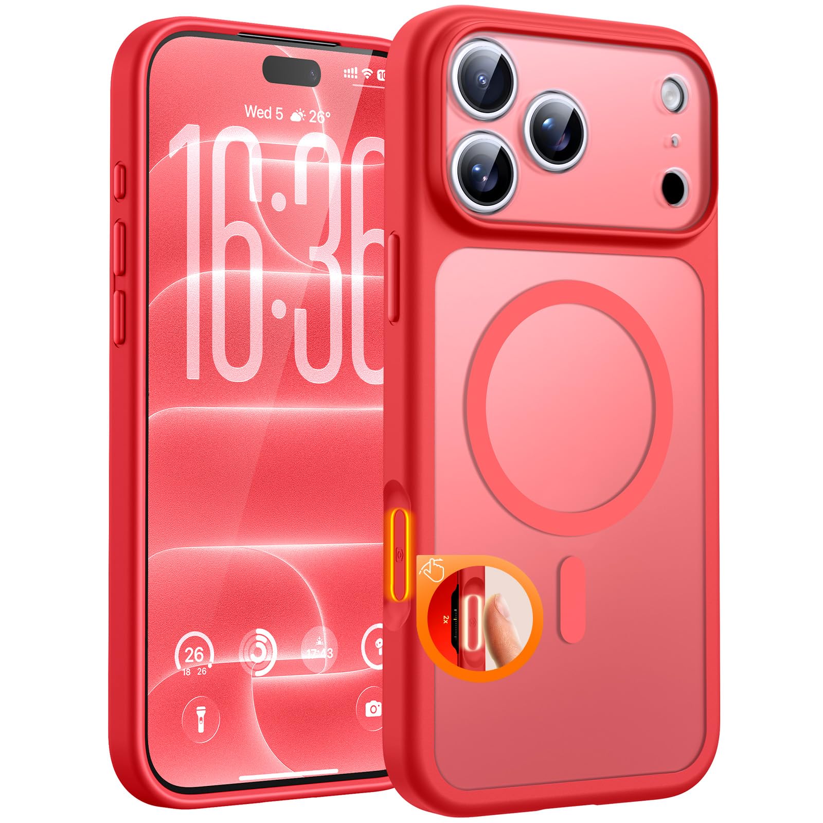 TOCOL for iPhone 18 Pro Case Red, Compatible with MagSafe