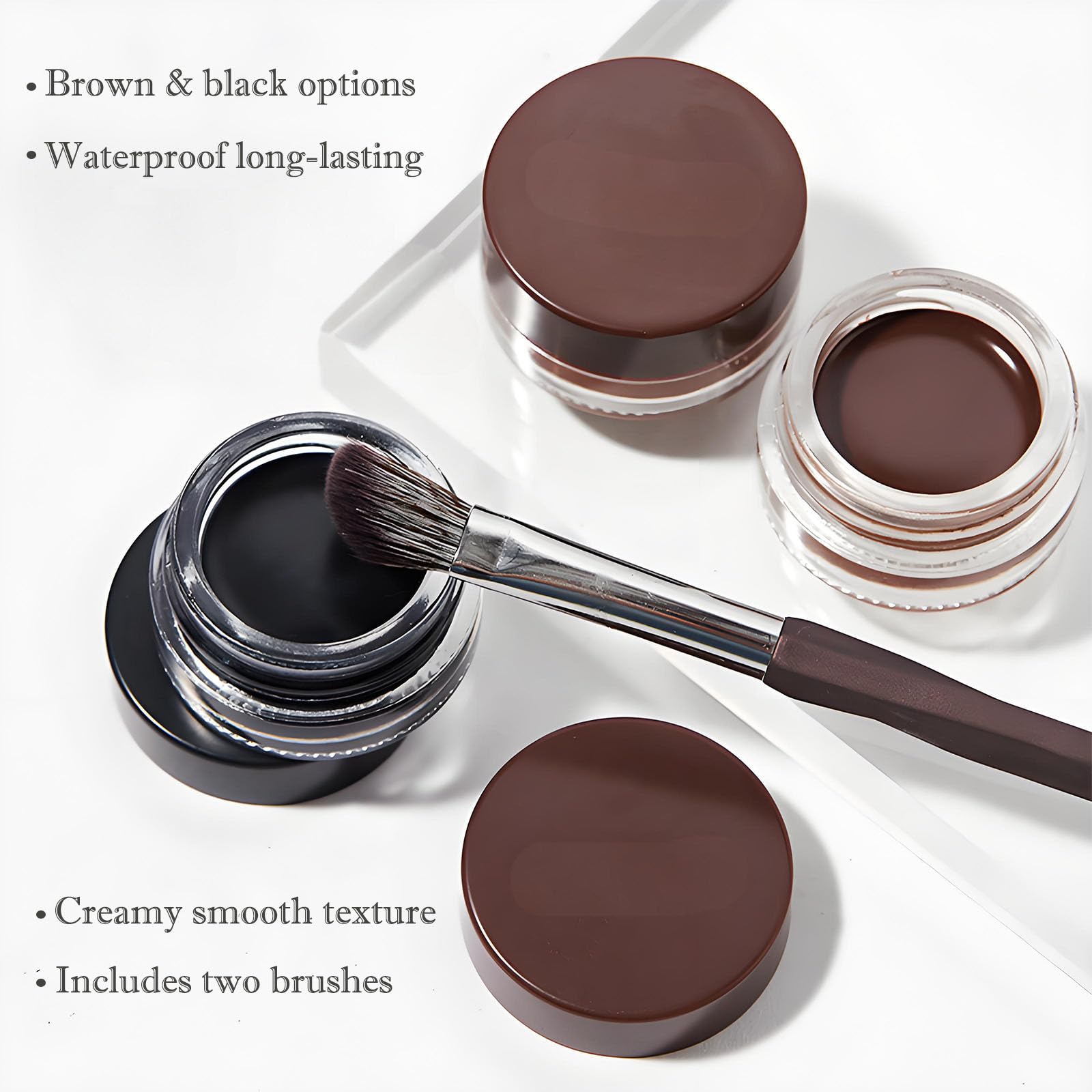 Waterproof Gel Eyeliner & Brow Pomade in Brown, Long-Lasting Smudge-Proof High Pigment Formula, Dual Use for Eyes & Brows - Image 4