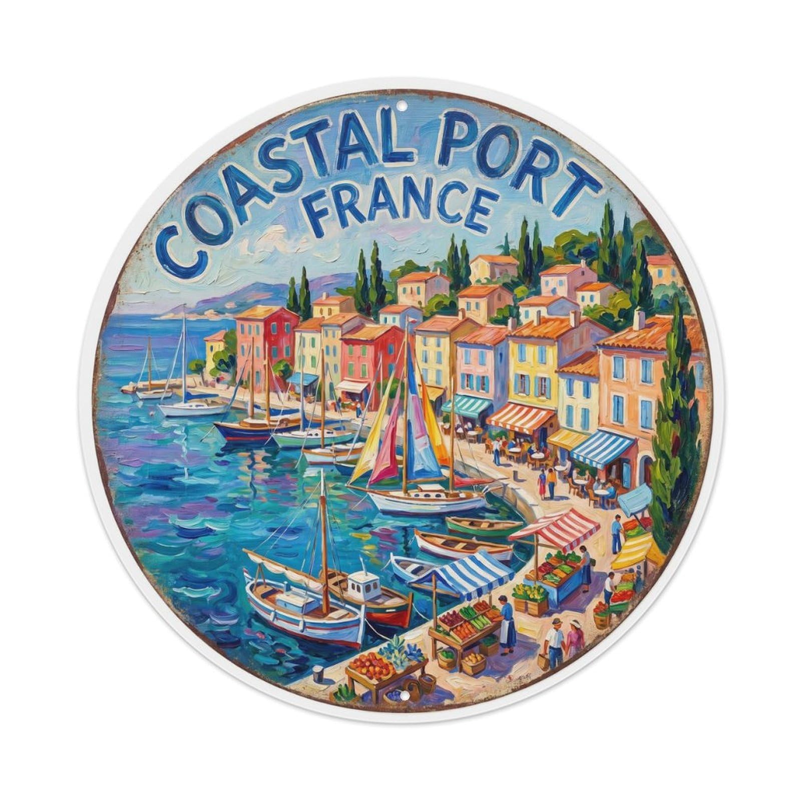 Vintage Travel Coastal Port France Mediterranean Metal Tin Sign