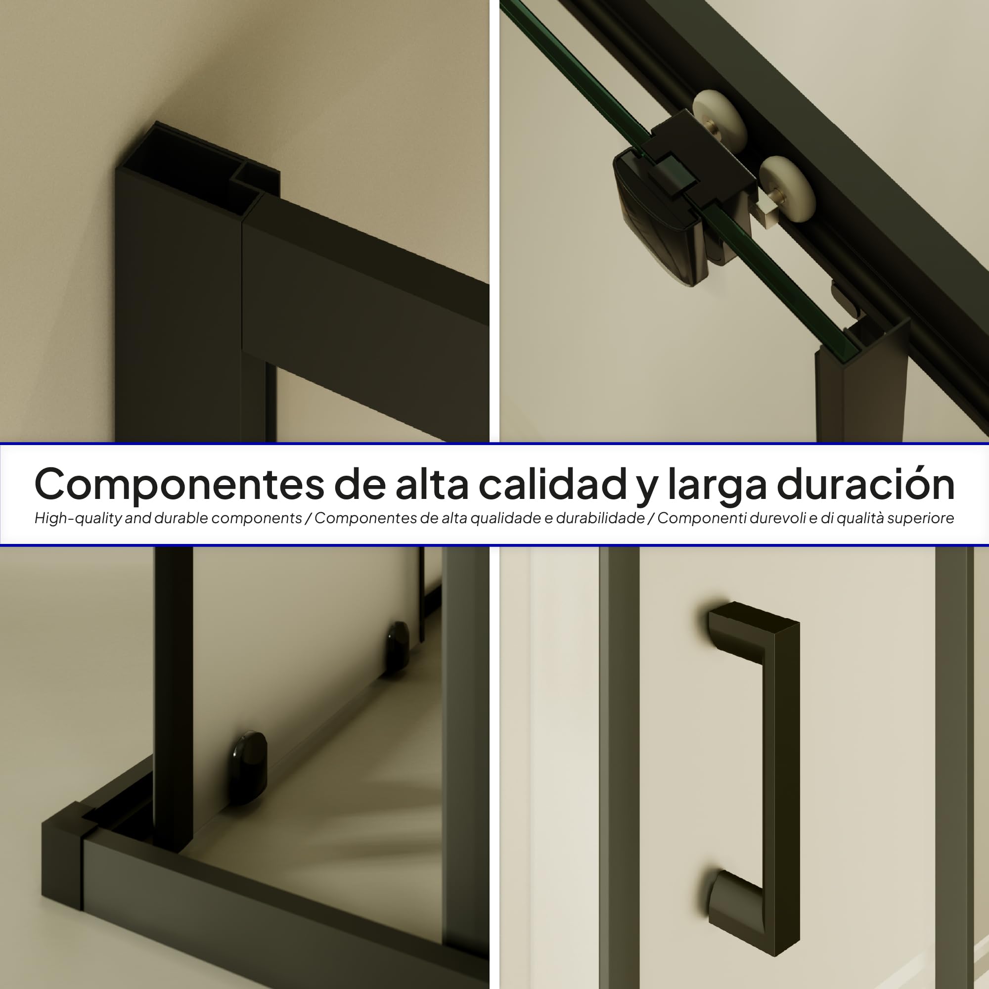 Mampara de Ducha Diana 80x80x180cm, REVERSIBLE, Puertas Correderas, Ajuste 77.5-79.5x77.5-79.5cm, Perfiles Negros, Cristal Templado Parcialmente Satinado 6mm