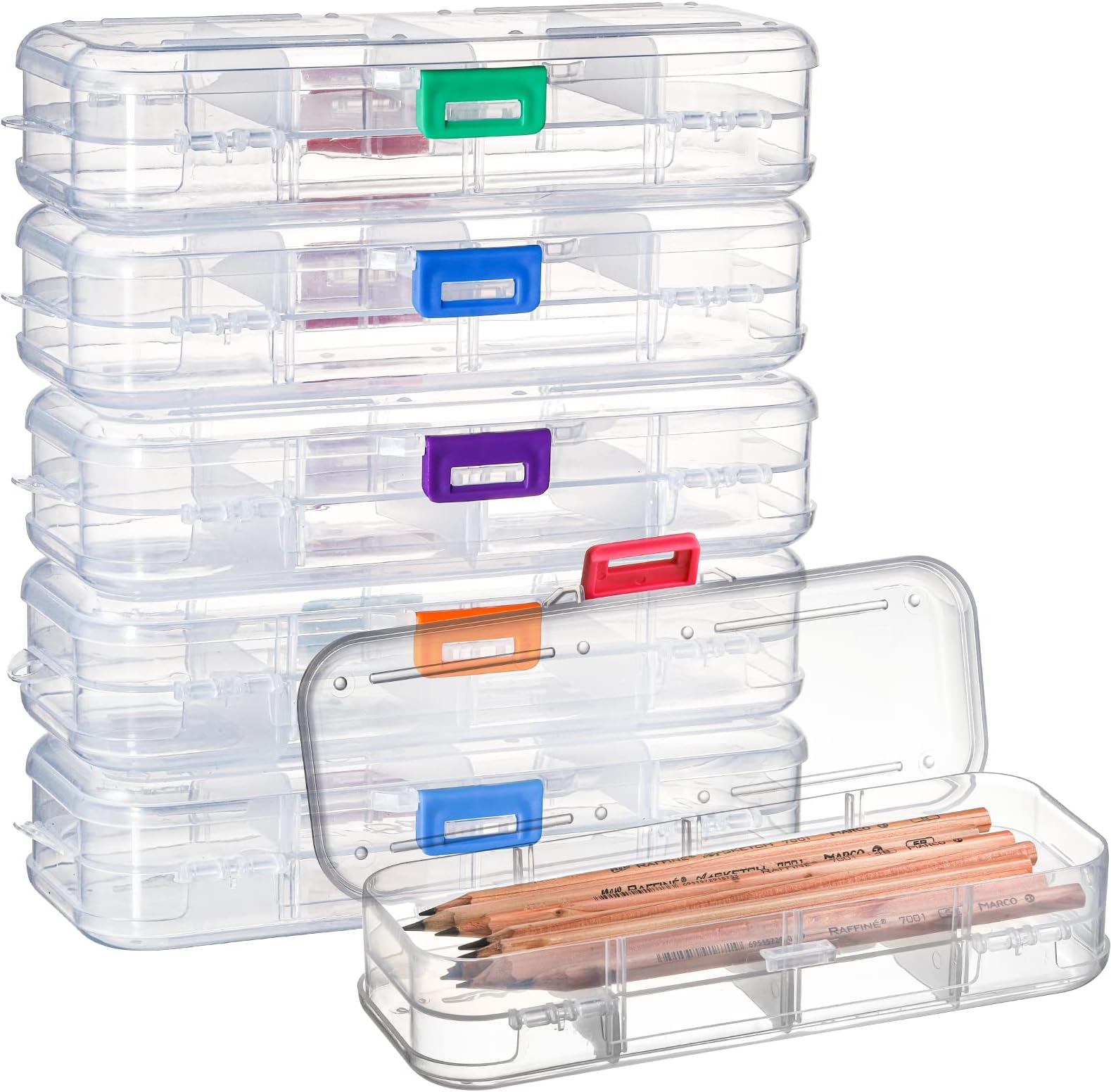 Crtiin 100 Pack Pencil Boxes Bulk Clear Plastic Pencil Case Mini Pencil Box for