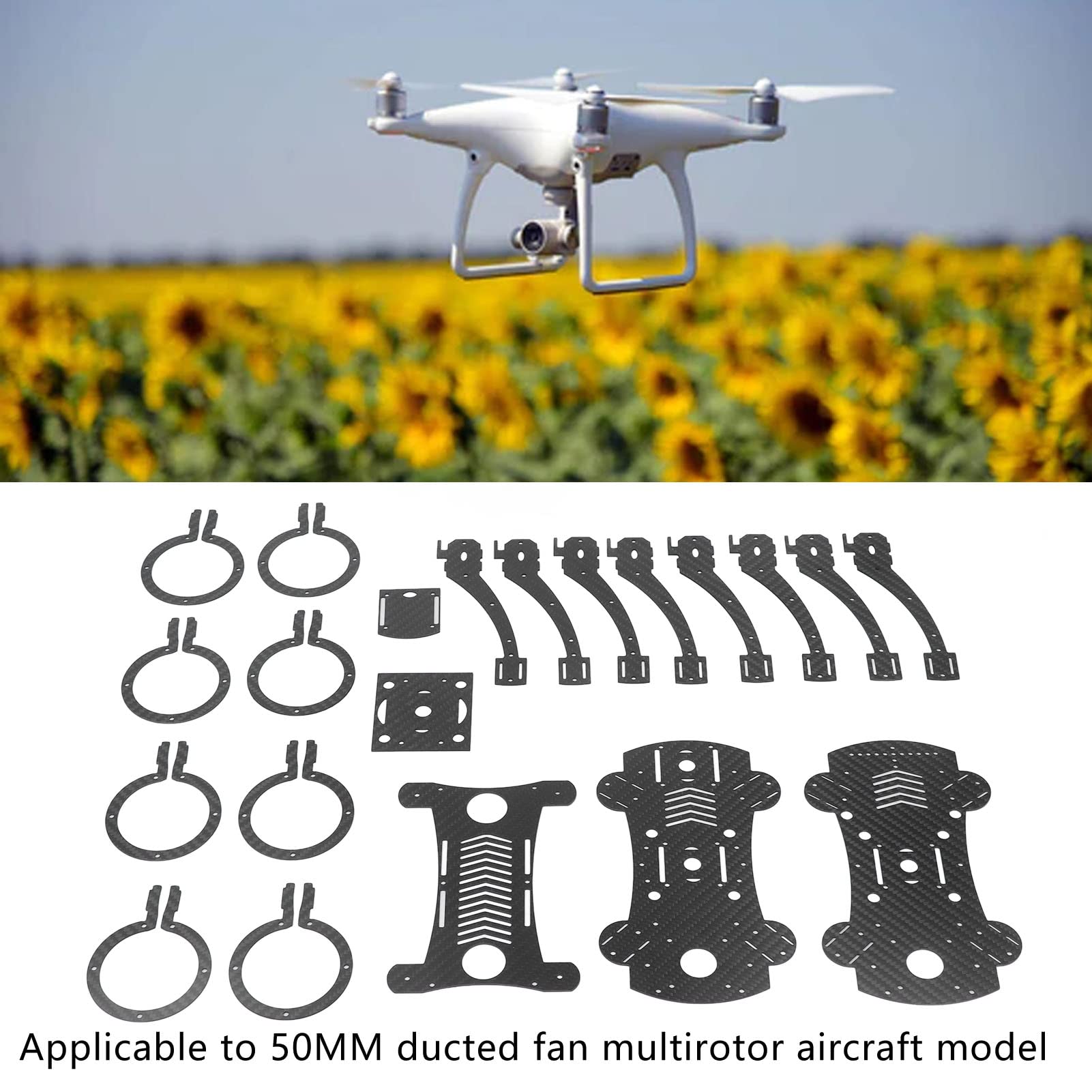 Quadcopter-Rahmen-Kit, F450 Kohlefaser Leichtes Gewicht Hohe Festigkeit und Schlagzähigkeit DIY-Installation Drone Frame Kit 4 Kupfersäulen Racing-Drohnenrahmen für 50mm Ducted Fan