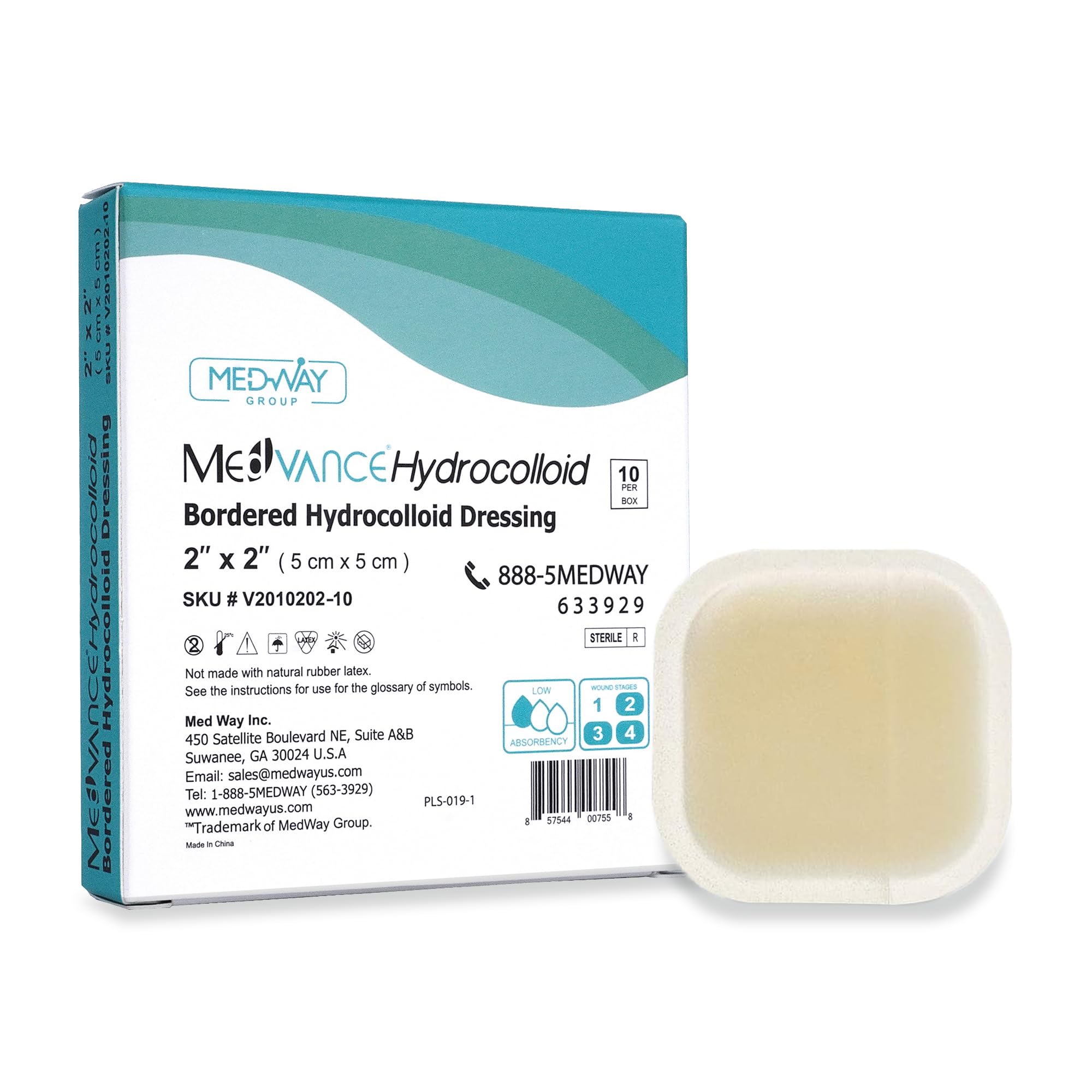 Medvance Absorbent Bordered Hydrocolloid Large Wound Dressing - Waterproof Skin-Friendly Adhesive Pads - Easy Apply Large Bandage - Wound Care & Dressings for Cuts & More (2"x2" Bandage) (Box of 10)