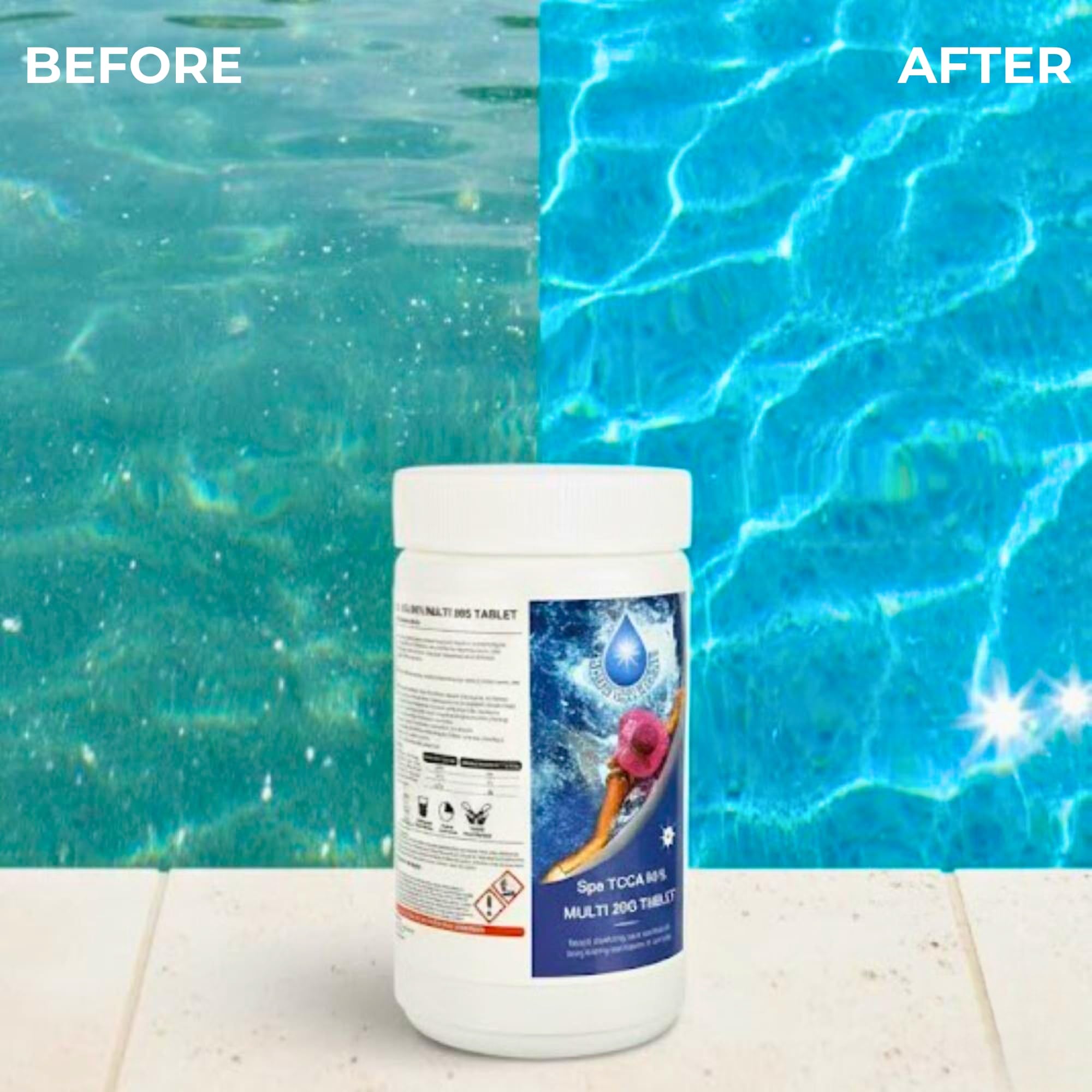 1 Kg Multifunctional Chlorine Tablets 50 x 20g Slow Release, 4 in 1 Sanitiser Stabiliser Algaecide and Clarifier Dispenser Tablets for Hot Tubs, Swimming Pools, Spas and Paddling Water Cleaning — view 8