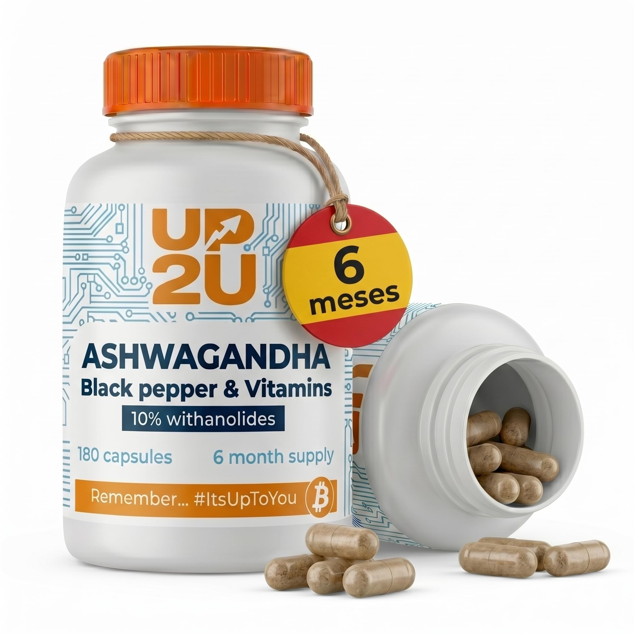 Ashwagandha Alta Potencia 600 mg: 10% Withanólidos con Pimienta Negra y Vitaminas B | 2x Más Concentrado que KSM-66 | Estrés, Energía, Concentración y Sueño | 180 Cápsulas | 6 Meses