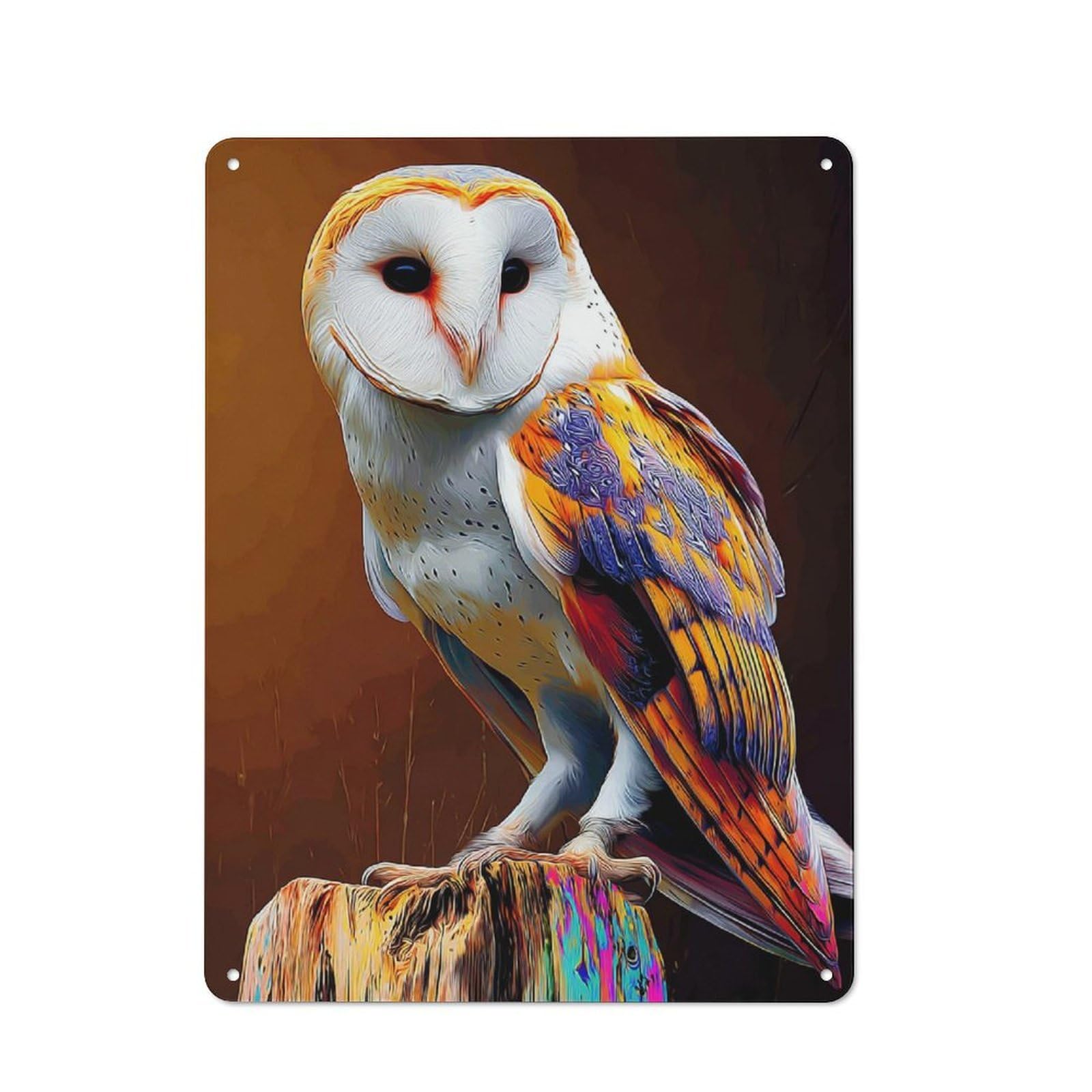 Junmoney Colorful Barn Owl Perched Metal Wall Sign 40X30cm Featuring For Garage Or Workshop, For Vintage Wall Decor Fans, For Metal Sign Collectors