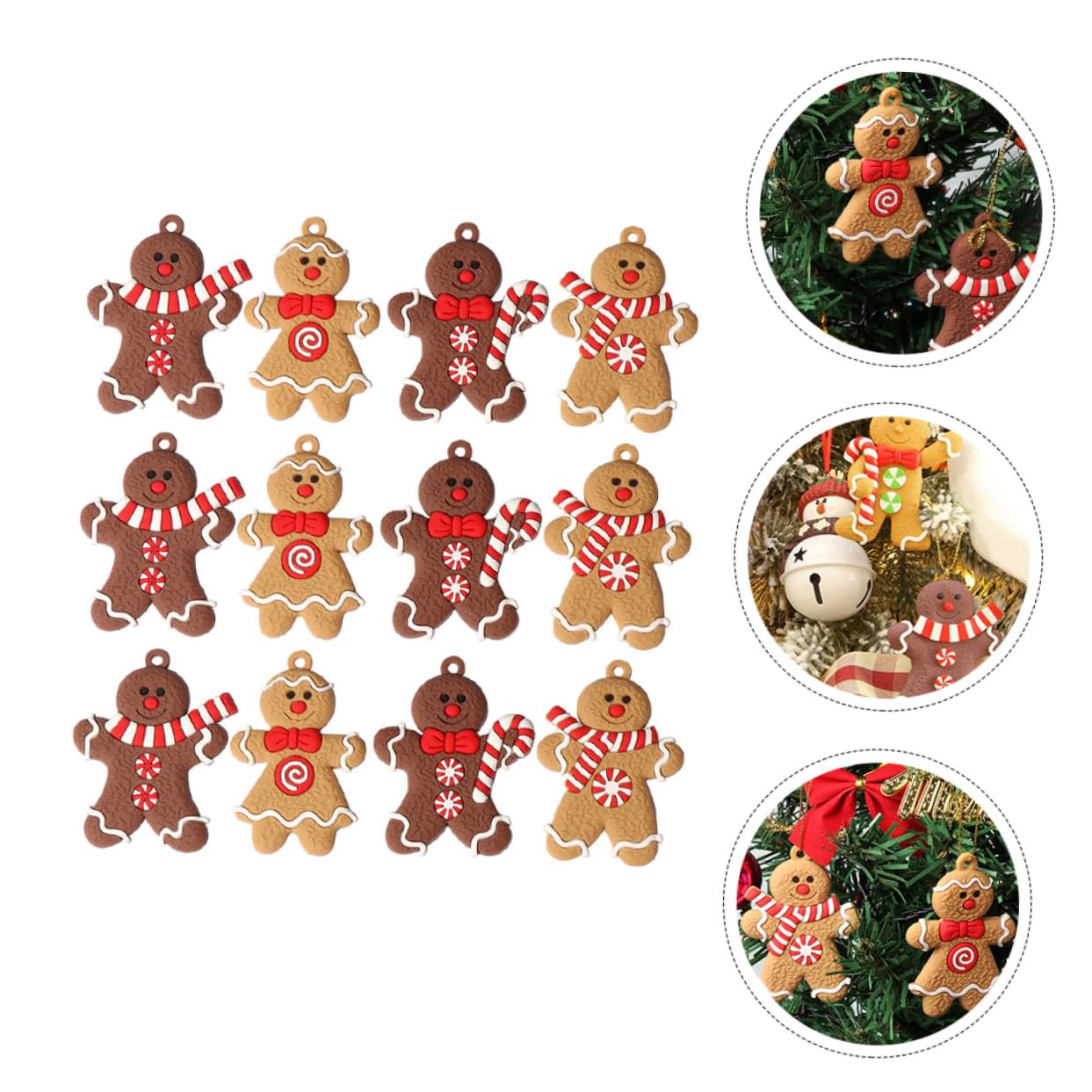 24 Piezas Adornos Colgantes de PVC para Árbol de Navidad Figuras de Hombre de Jengibre Ligeras y Resistentes Decoración Navideña Elegante y Fácil de Colgar