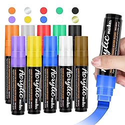 Acrylic Paint Markers, 10 Jumbo Colored Markers, 15mm Jumbo Felt Tip, Waterproof and Permanent Ink Paint Pens for Rock Painting, Stone, Ceramic, Glass, Wood, Canvas, Outdoor Paintings,Signs