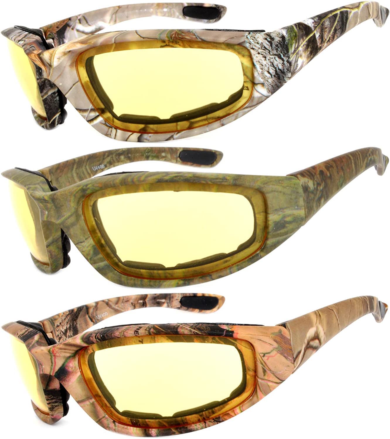 OWL 3 Pack Motorcycle Riding Glasses, Padded Sport Sunglasses, Assorted Colors for Men and Women