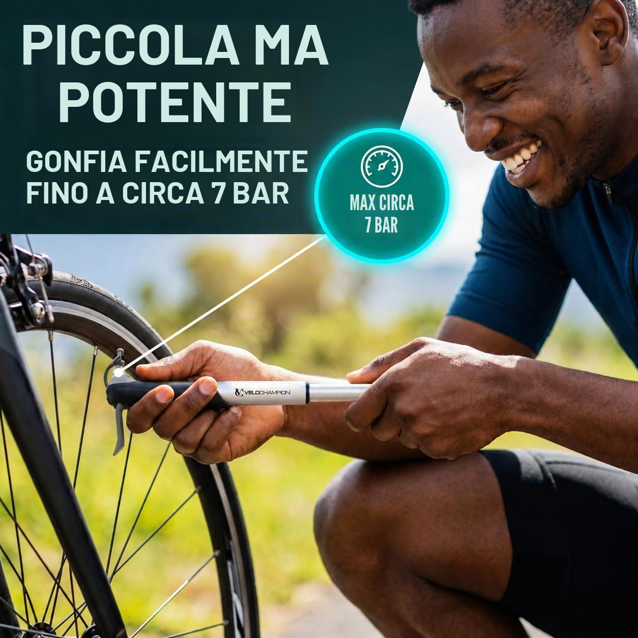 VeloChampion Mini pompa da bicicletta portatile per valvole Presta Schrader Dunlop MTB strada BMX