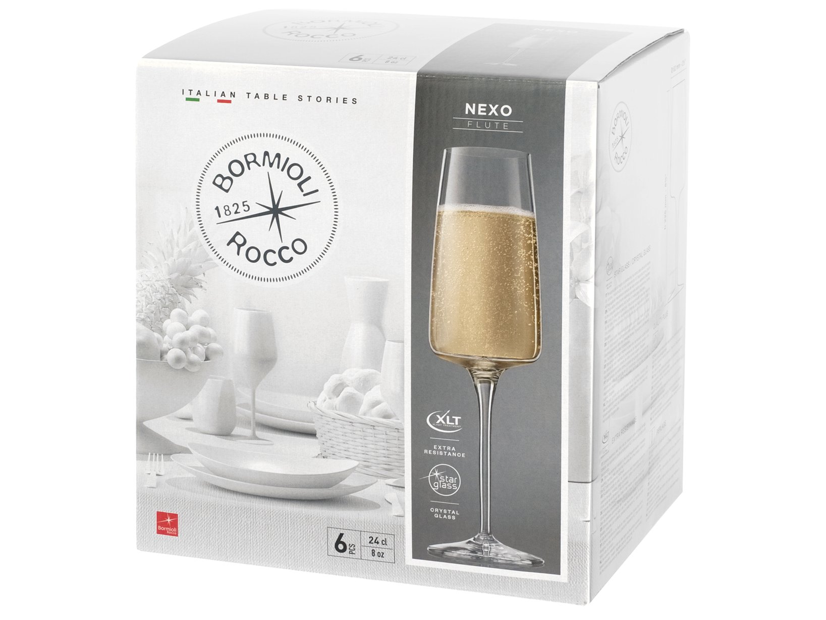 Bormioli Rocco Nexo Set Calici Flute, Vetro, Trasparente, 6 x 6 x 22.5 cm, 6 unità