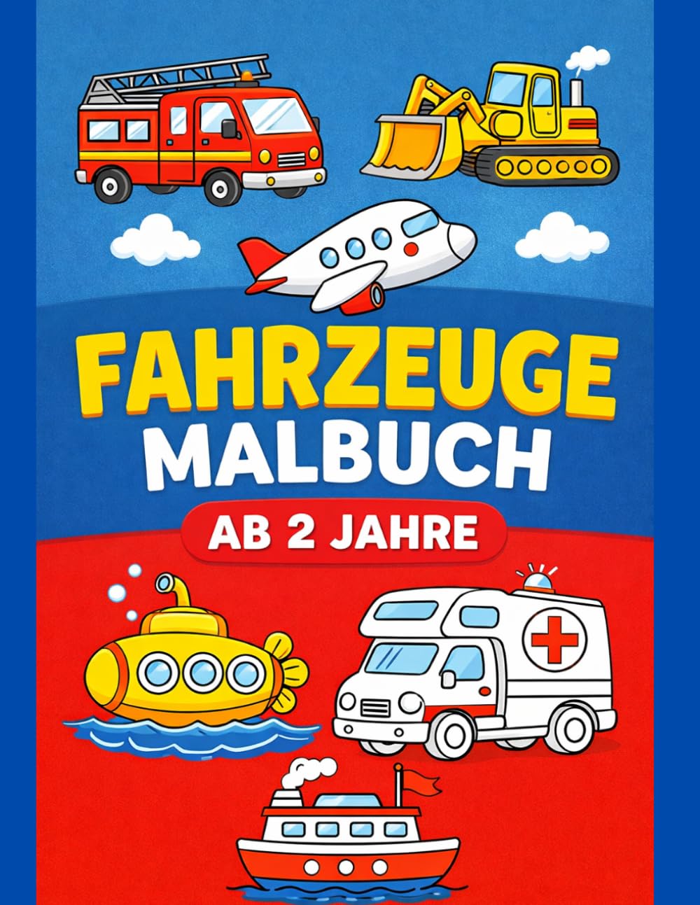 Fahrzeuge Malbuch ab 2 Jahre – Große einfache Bilder mit dicken Linien: Traktor, Bagger, Feuerwehr, Polizei | Malbuch für Kleinkinder | Perfekt für Jungen und Mädchen