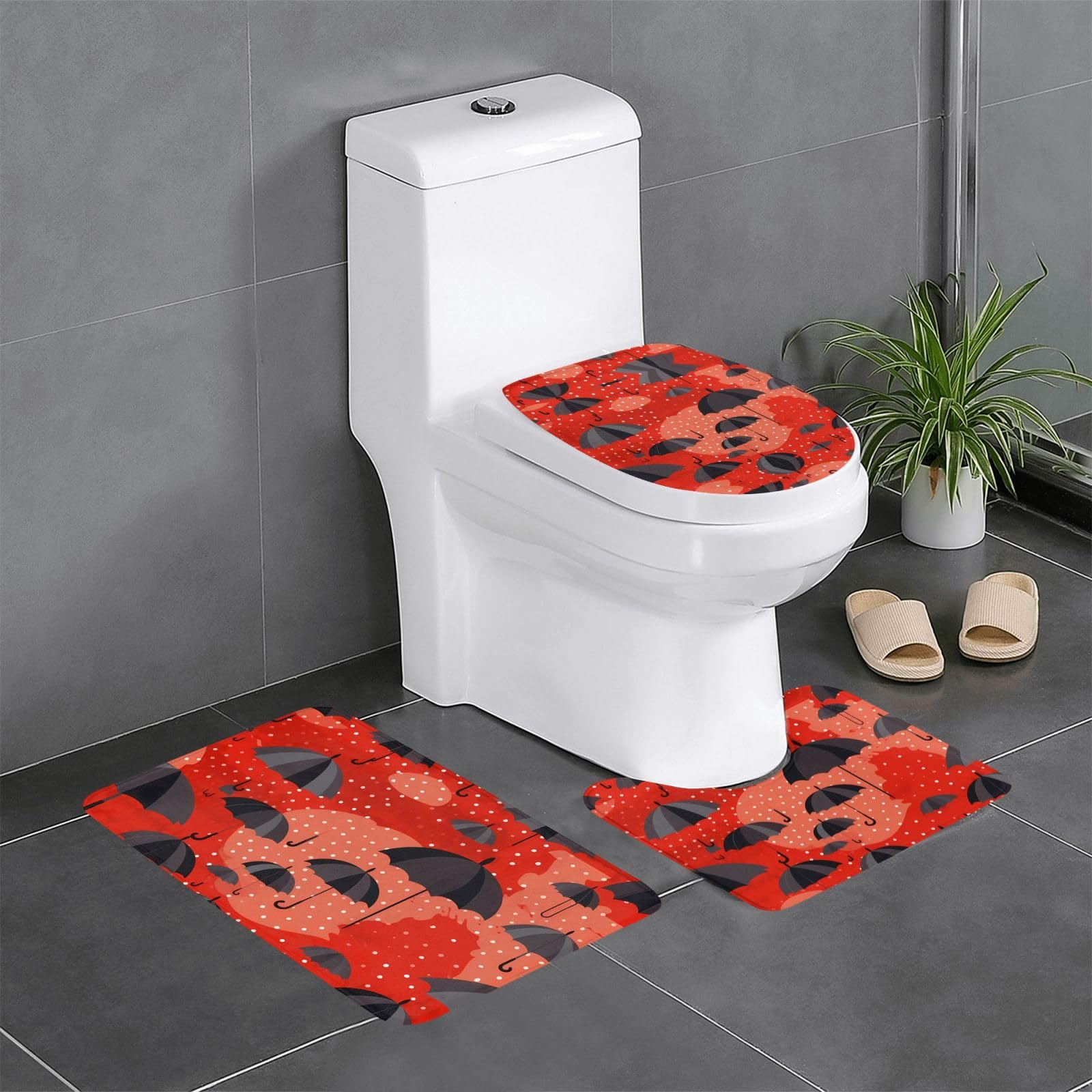 Tapis de salle de bain antidérapants rouge lot de 3 pour toilettes sécurisées et chic
