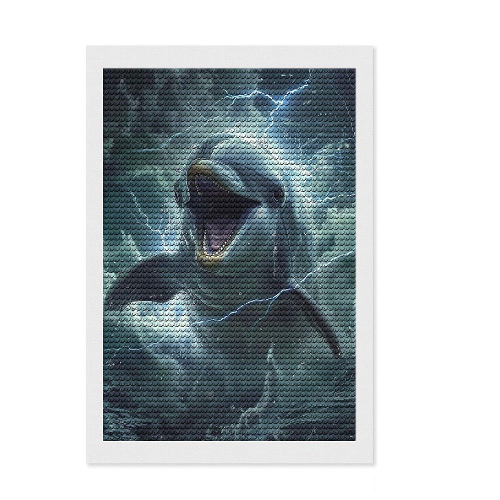 Junmoney Dolphin Lightning DIY Diamond Art Canvas Kit 8"x12", for Family Craft Time, Relaxing DIY Hobby, Modern Decor, Festive Craft Gift