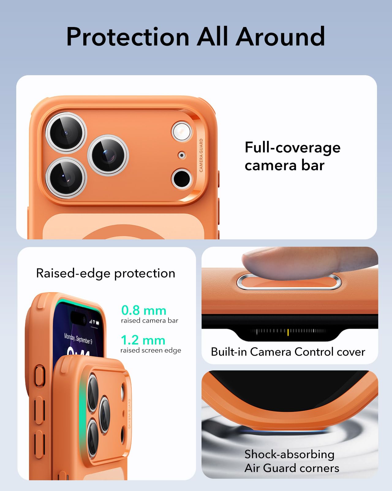 ESR Cover per iPhone 17 Pro, Custodia per controllo della fotocamera, Compatibile con MagSafe, Protezione antiurto di livello militare, Angoli Air Guard ammortizzanti, Arancia
