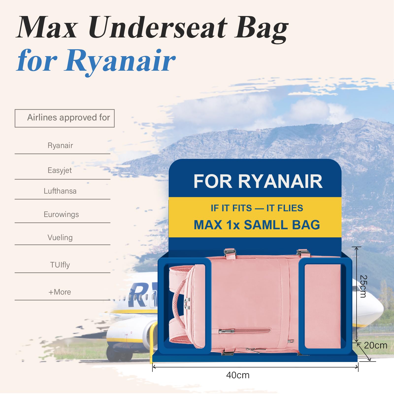 VMIKIV per Zaino Ryanair 40x20x25 Zaino da Viaggio Bagaglio a Mano 40x20x25 con Ryanair Zaini Casual per Aereo Zaino Antifurto Donna Uomo Borse da Cabina per Scuola Università