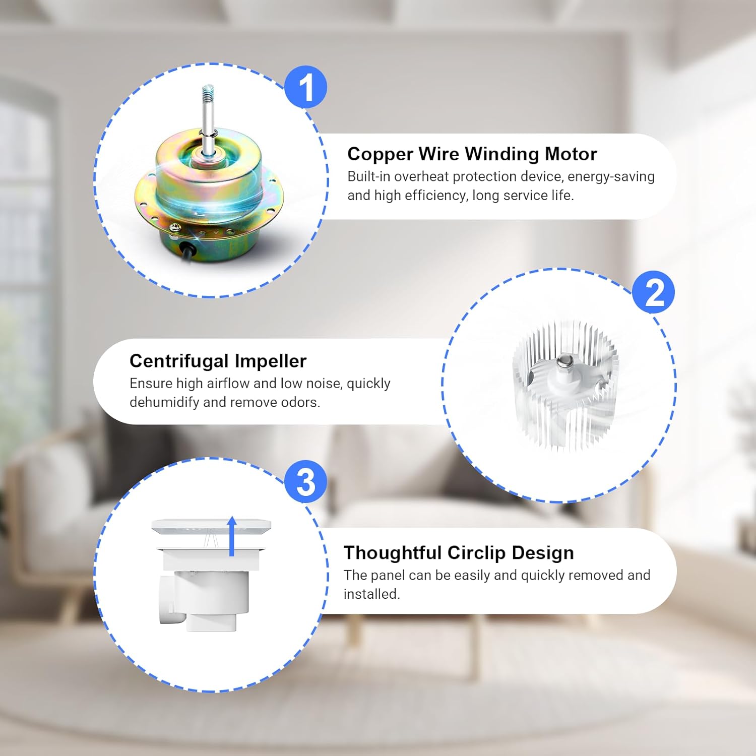 10 Inch Panel Bathroom Exhaust Fan, 77 CFM 1.1 Sones Quiet Ceiling Mount Exhaust Fan, 4'' Duct Square Bathroom Vent Fan for Home/Bath/Garage/Office, 25W, 8.3 x 8.3'' Mount, White