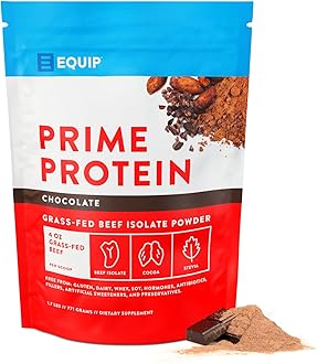 Equip Foods Prime Protein Powder | Clean, Grass Fed Beef Protein Powder | Carnivore Protein Isolate | Paleo, Keto Friendly | Gluten & Dairy Free | Helps Build & Repair Tissue | 30 Servings, Chocolate