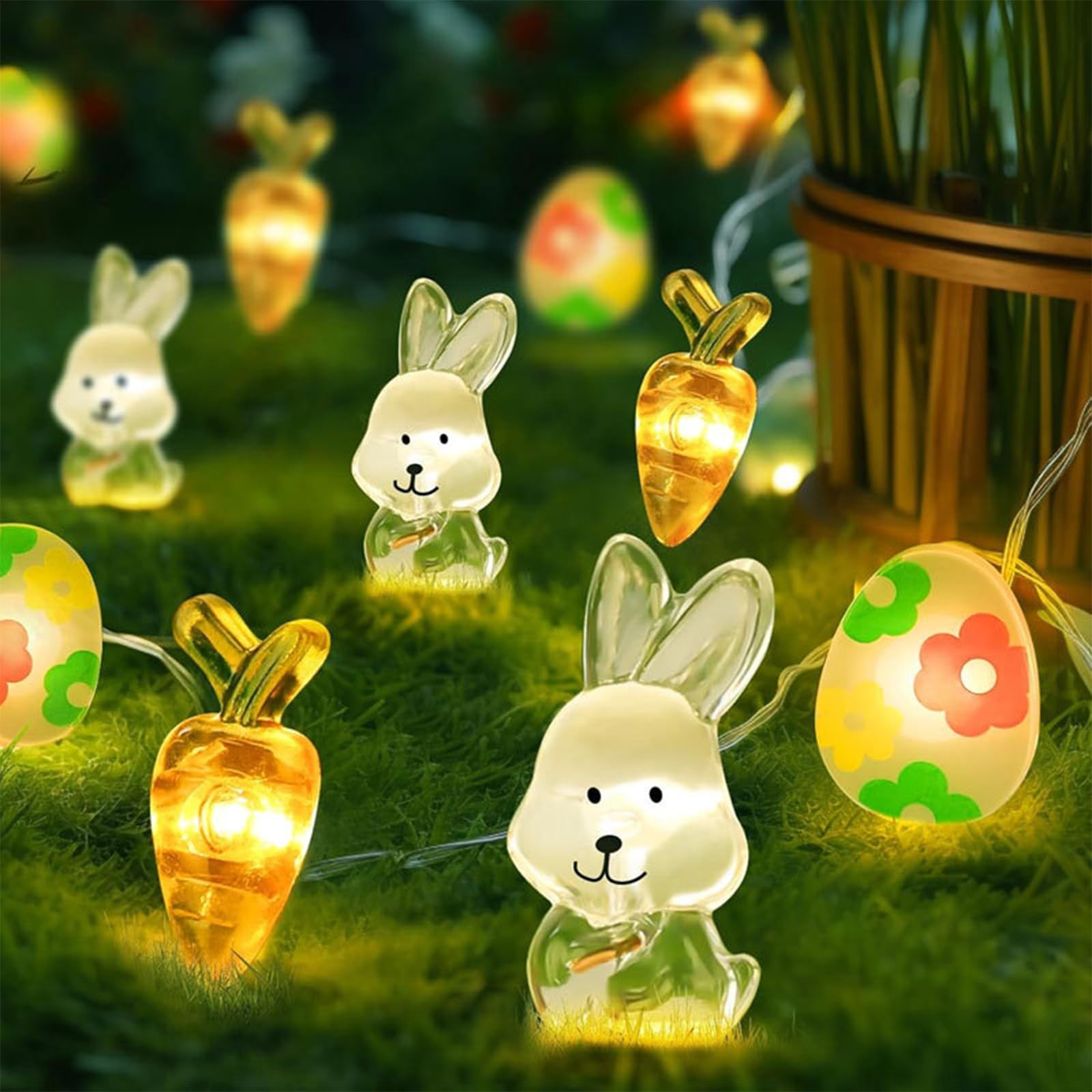Xmart Lichterkette Ostern 3M 30 Led Osterlichterkette Kaninchen Karotten Ei Osterdeko mit 2 Modi Warmweißes Licht Geeignet für Partys Tische Hochzeiten Drinnen und Draußen Ostern Deko Beleuchtung