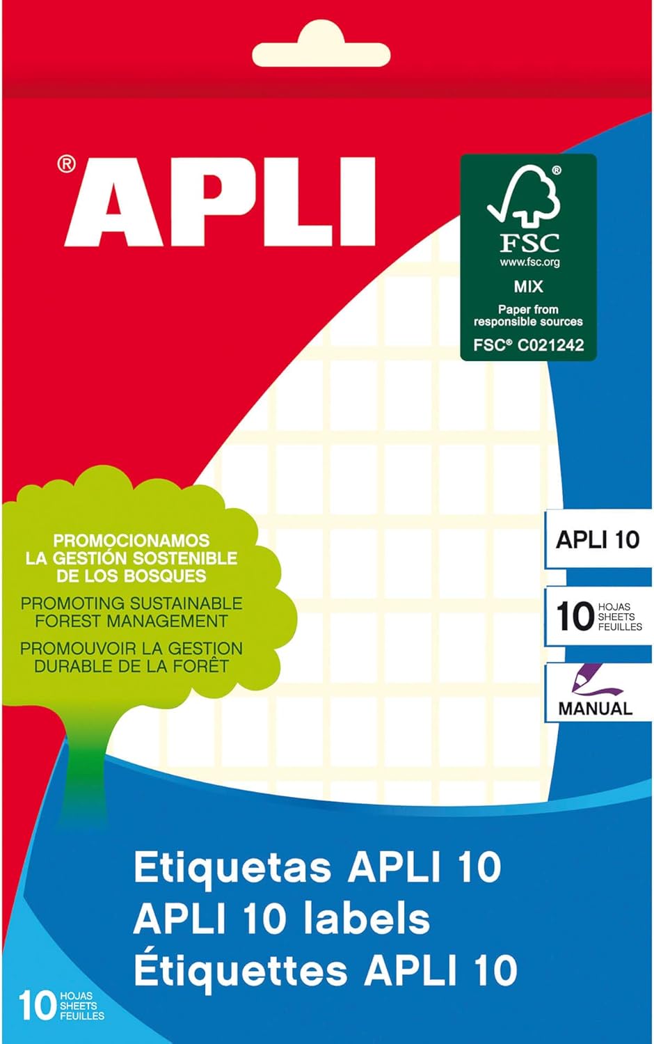 APLI 1639 Pencil Box with 10 Sheets of Labels, 16 x 22 mm, White