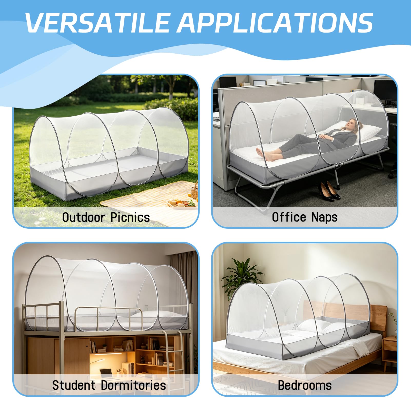 LIROPAU Moskitonetz Pop Up 190x90x90cm, Tragbares Campingzelt mit Reißverschluss für Zuhause, Reisen, Outdoor und Camping Geeignet, Einfache und Schnelle Installation
