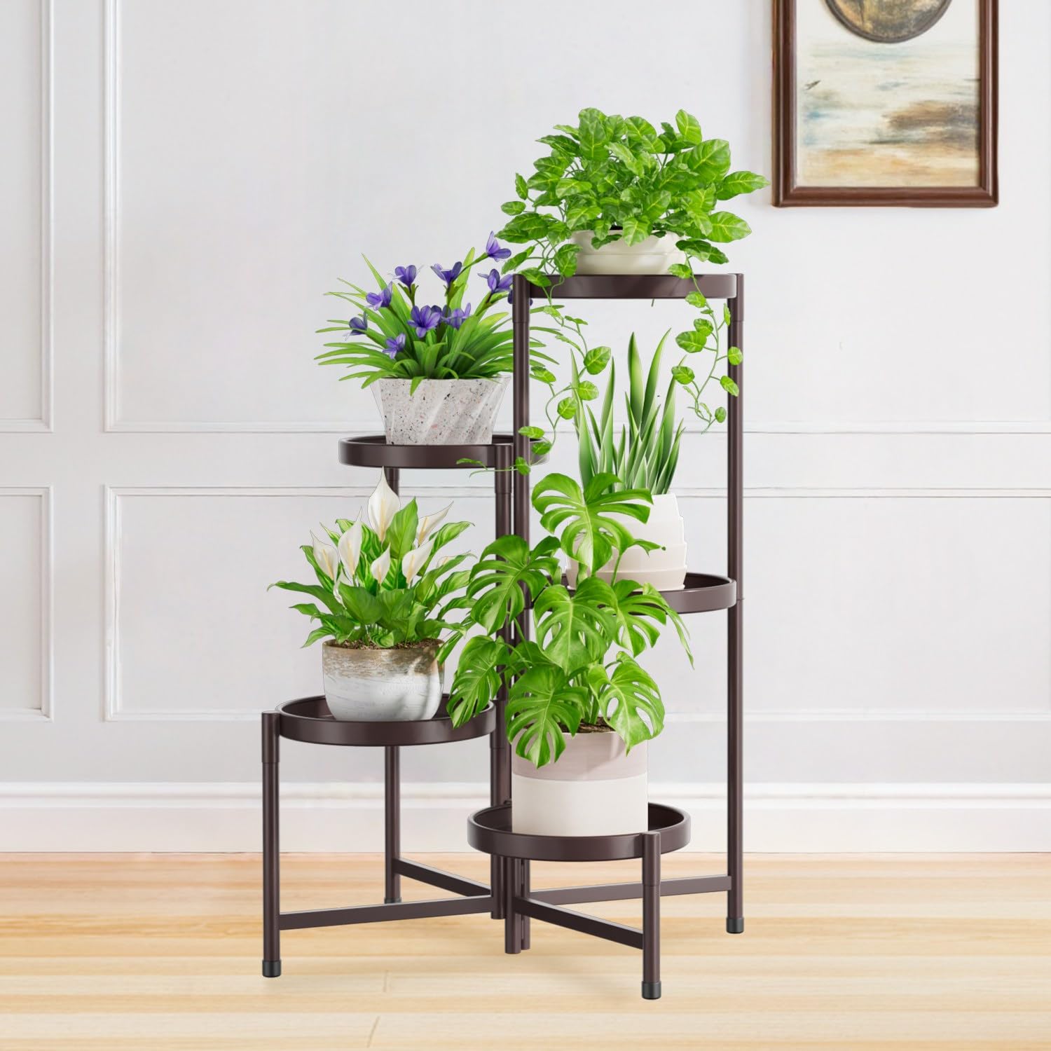 iDavosic.ly 5 Tier Large Plant Stand Indoor Outdoor, 10 Inch Tray, Bronze