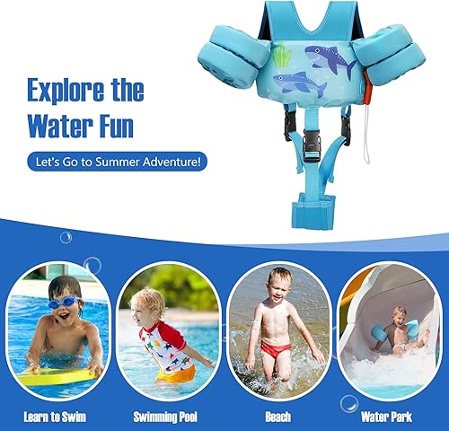 Miniatura 7 de MoKo Banda para el brazo de natación para niños de 20-30-40-50 libras, chaleco de natación para niños pequeños, lindo chaleco de natación de dibujos