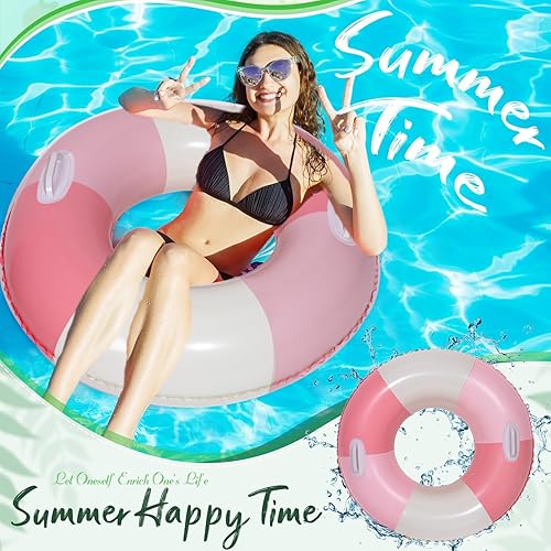 Miniatura 6 de 2 flotadores inflables de piscina para adultos, anillo de natación grande, tubos interiores clásicos a rayas, flotadores de agua de verano