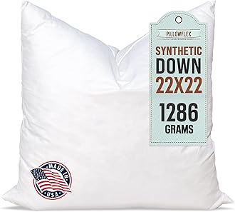 Pillowflex Synthetic Down Pillow Insert - 22x22 Down Alternative, Ultra Soft Large Square Throw Pillow, Couch Sham, Bed Sleeping - 1 Decorative Accent Form