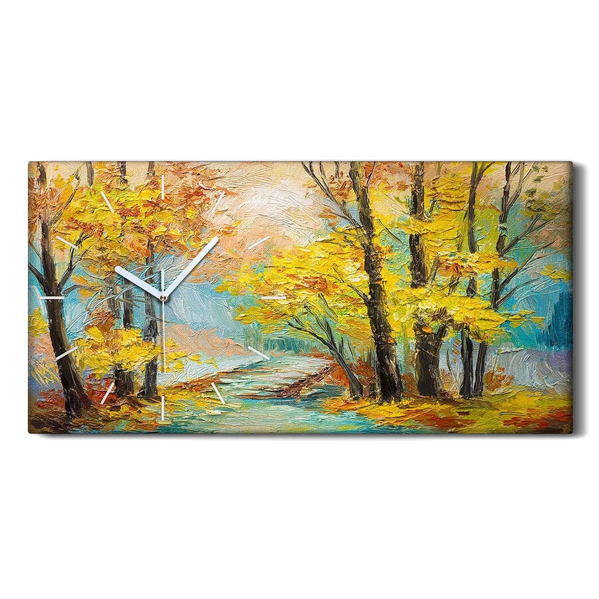 Horloge sur Toile Forest Trees 60x30cm | Toile Peinture à l'Huile Nature Élégante