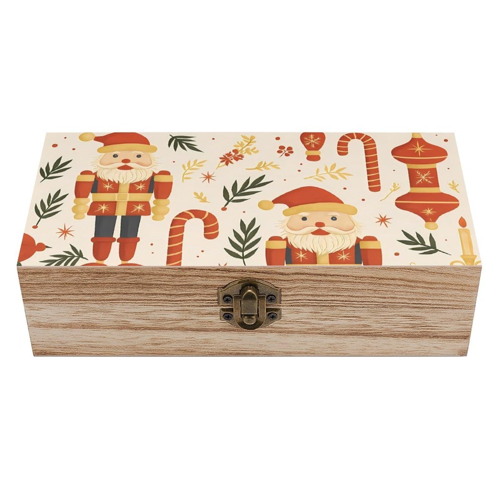 Oudrspo Xmas Nutcracker Retro Wooden Storage Box Keepsake Jewelry Decorative Art Storages Box Gift Boxs