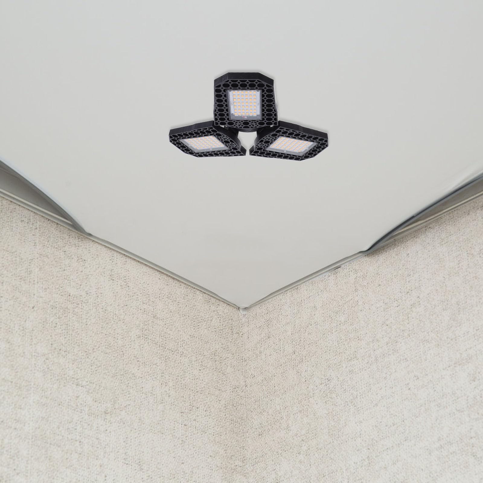 VILLCASE LED Folding Workshop Light 60w Warm White Three-Leaf Deformation Garage Ceiling Lamp for Warehouse and Industrial Lighting — view 9